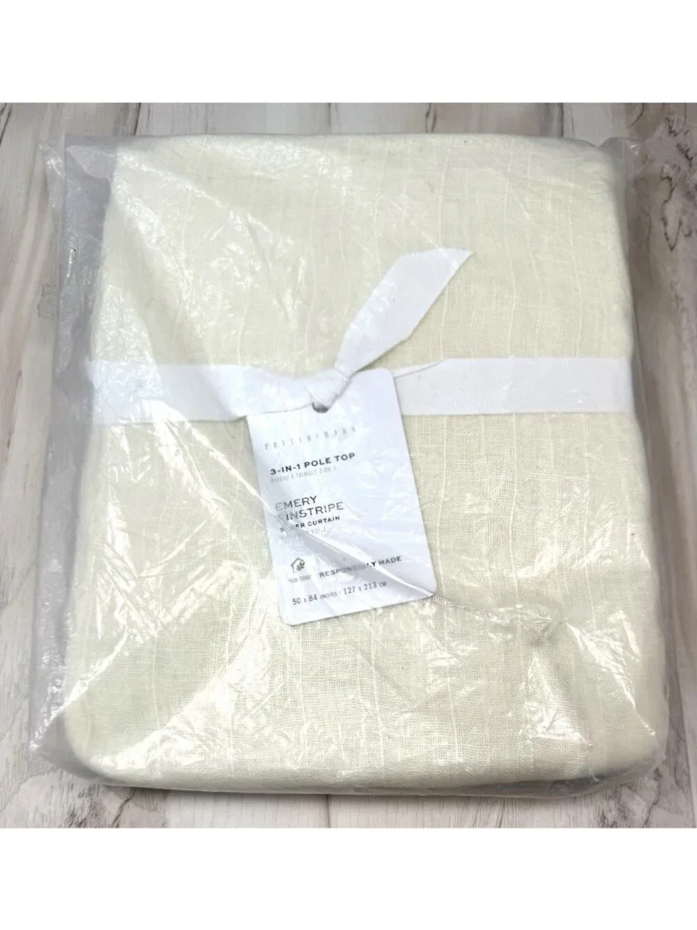 POTTERY BARN 3-in-1 Pole Top Emery Pinstripe SHEER CURTAIN Ivory 50